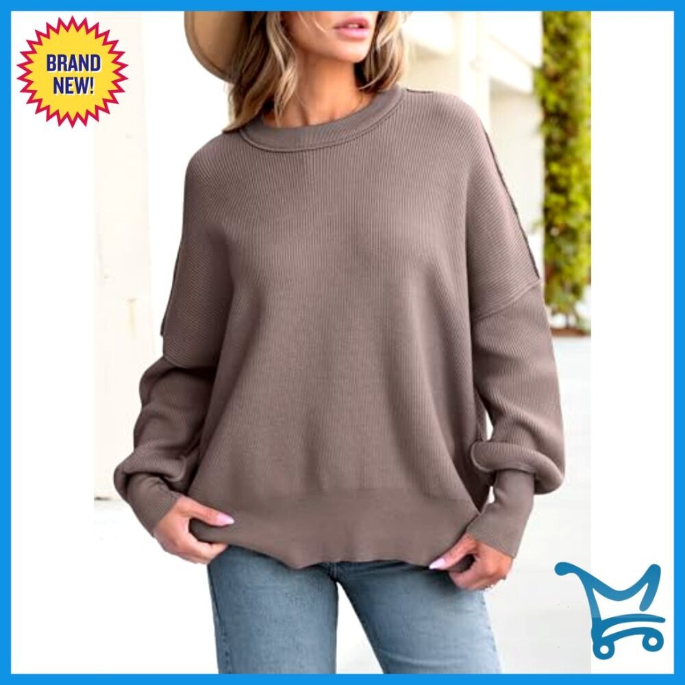 Oversized Batwing Sleeve Crewneck Sweater Knit Pullover Top Casual Chic - Picture 4 of 7